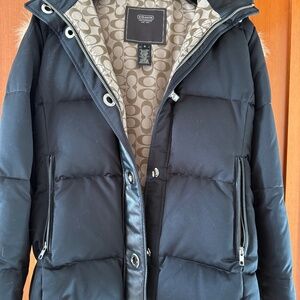 COACH quilted down jacket SILVER/BLK w/lined hood - SM